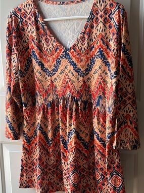 Bohemian style women’s blouse, 3/4 length sleeves. New, not worn! Vibrant colors